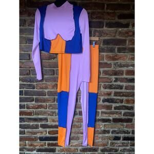 Blush Mark Purple Blue Orange Color Block Leggings Crop Top Athletic Set Size 0X